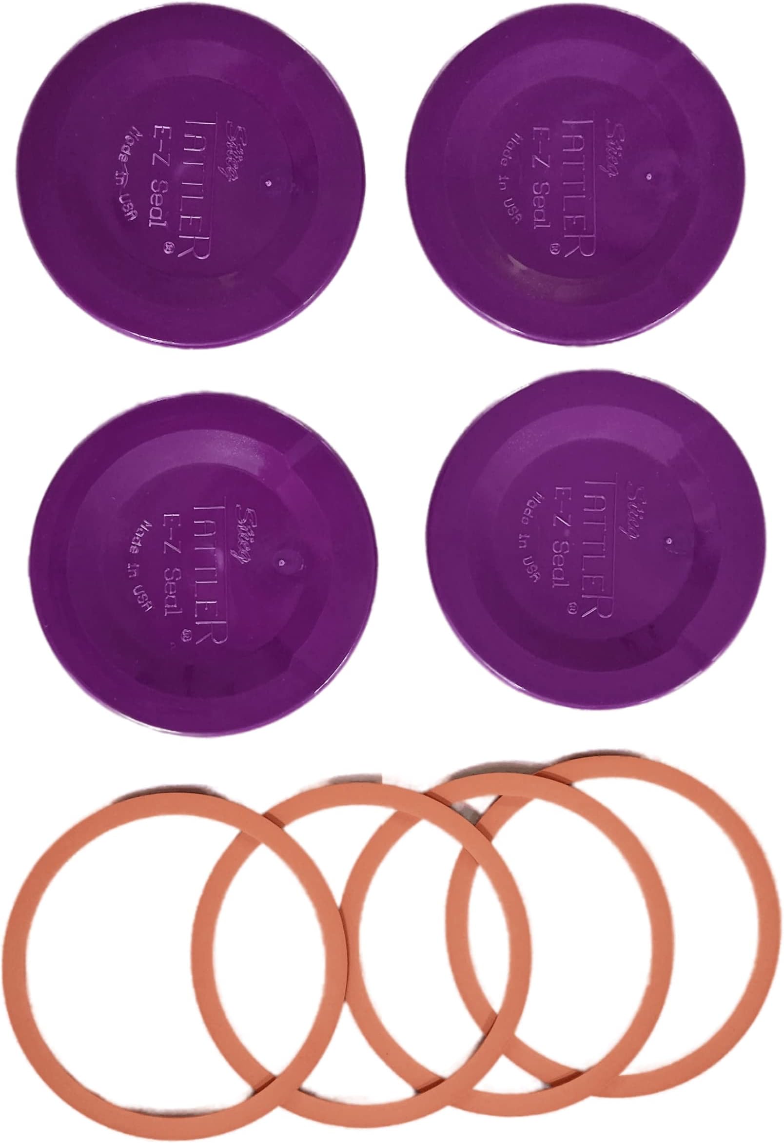 Authentic Tattler E-Z Seal Reusable Canning Lids 50 Bulk REGULAR Mouth Lids & 50 REGULAR Mouth Rubber Rings COLOR: PLUM - MADE IN THE USA!