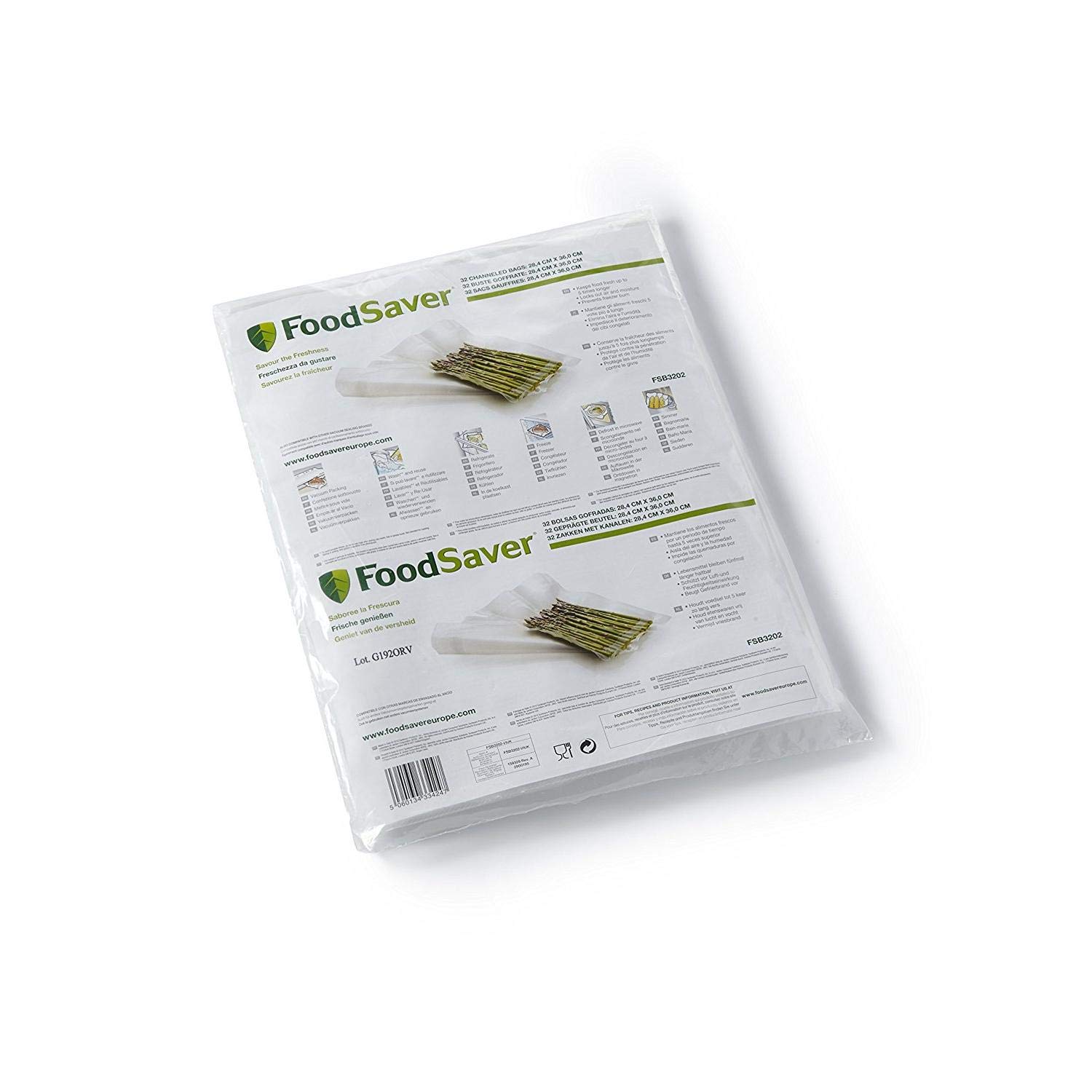 FoodSaver Large Vacuum Sealer Bags | 3.78 L | Keeps Food Fresh up to 5X Longer | Reusable | BPA-Free | 32 Count | FSB3202I