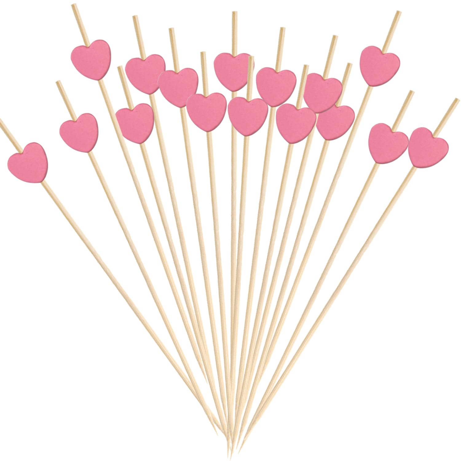 Photo 1 of 100 Pcs Bamboo Cocktail Picks, Fancy Toothpicks for Appetizers, Handmade Sticks 4.7 Inch Cocktail Toothpicks, Cute Heart Bamboo Skewers Party Supplies for Drinks, Desserts, Charcuterie (Pink Heart)