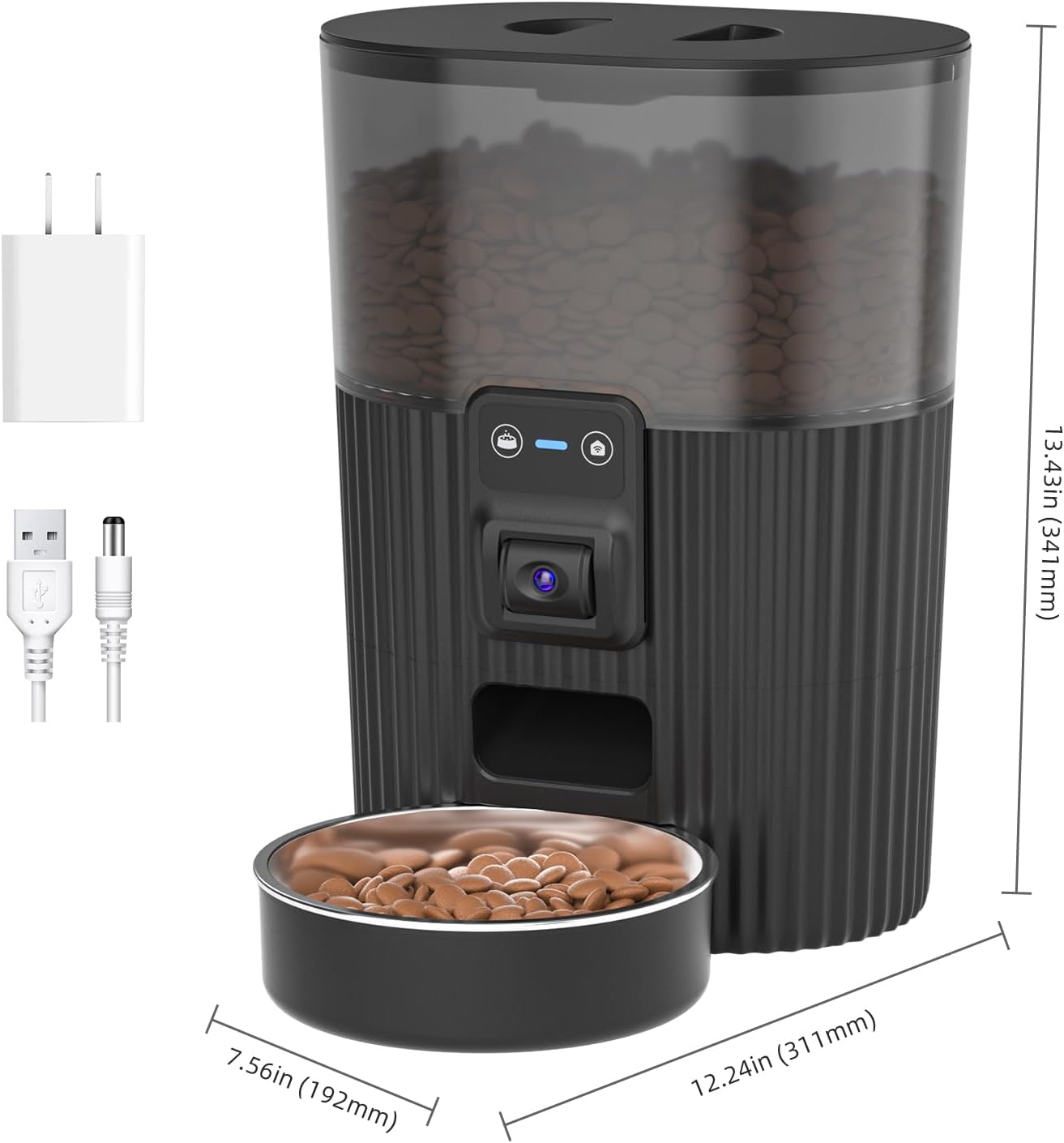 Package contents and dimensions of PAPIFEED Automatic Cat Feeder