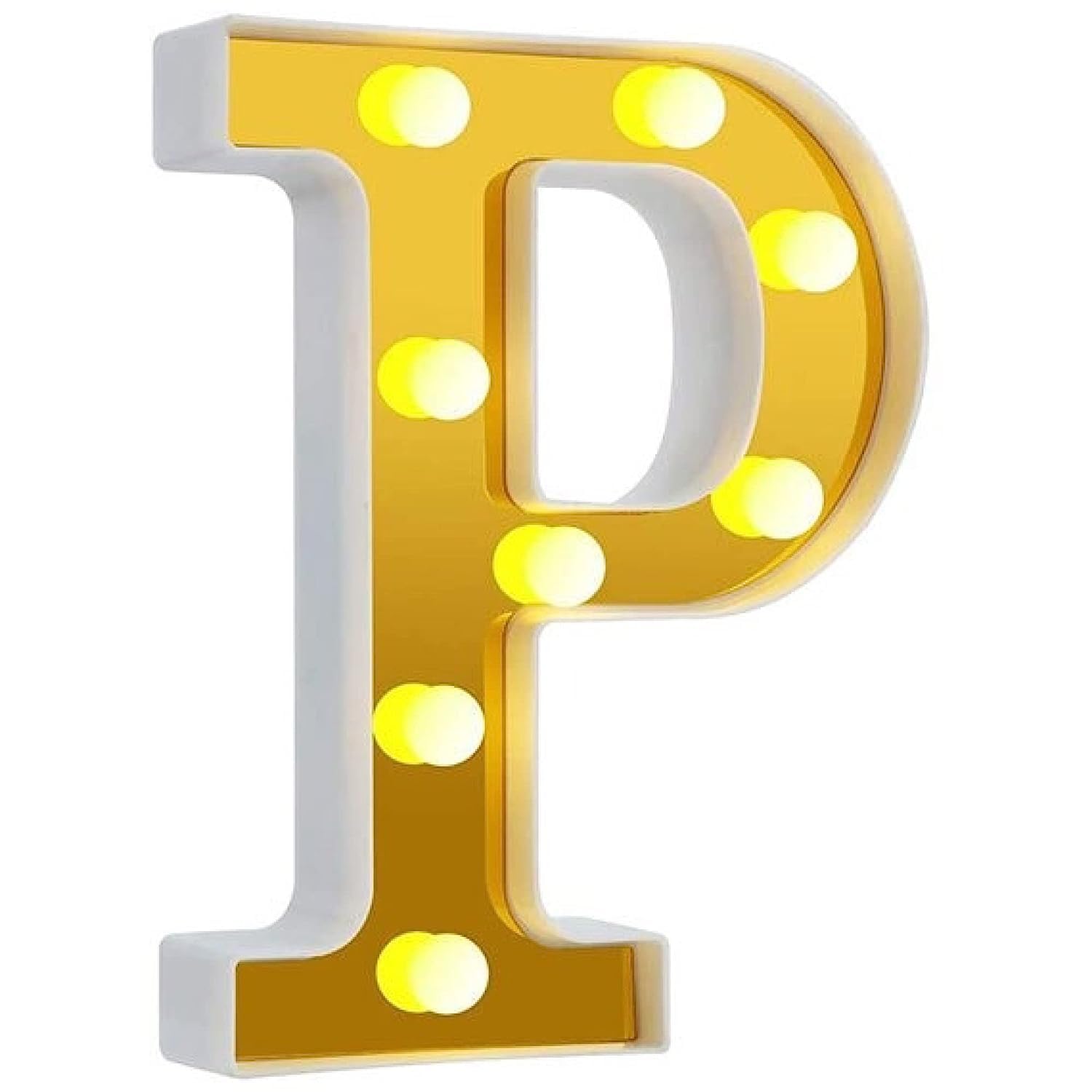 Wanna Party 9 Inch A LED Golden Marquee Letter Lights Sign Golden Alphabet Light Up Marquee Letters Sign for Wedding Birthday Party Christmas Home Bar Decoration (Alphabet P)