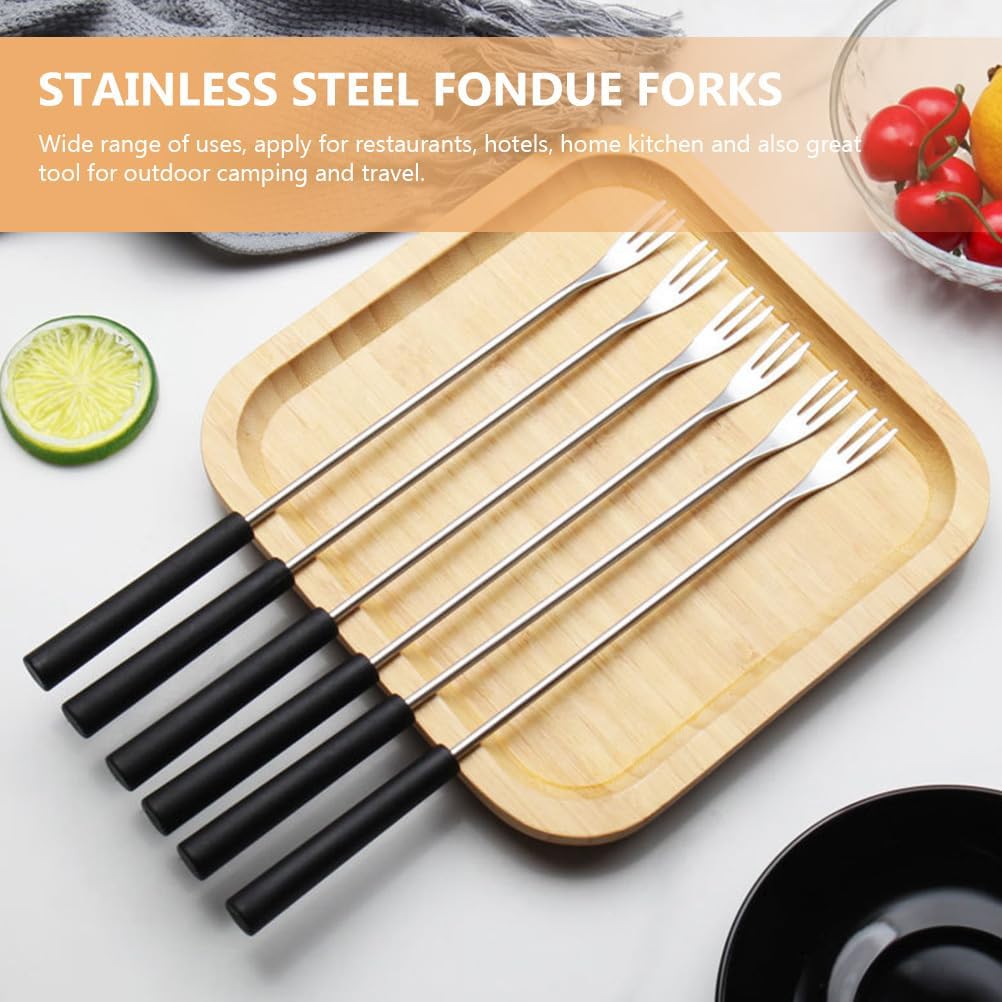 6Pcs Stainless Steel Fondue Forks with PP Handles Cheese Chocolate and Fruit Dipping Kitchen Grill Forks for Cooking and Entertaining