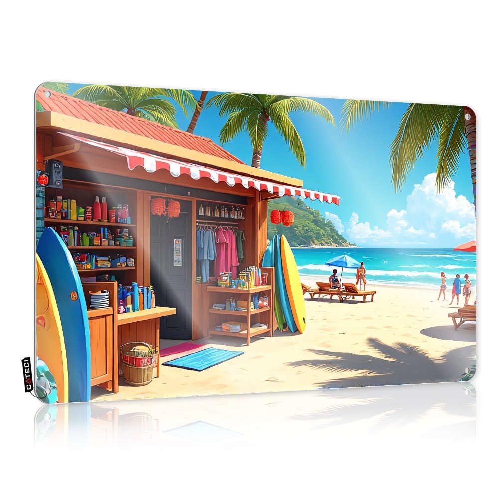 Wall Art Gift For Husband Inappropriate Beach Shop With Surfboards And Palm Trees. For Backyard - Metal Customizable(30X40CM)