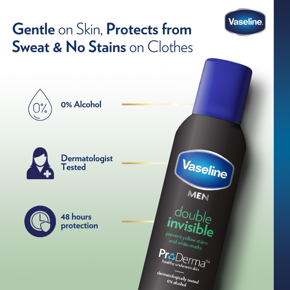 Vaseline Double Invisible (męski) Pro-derma Spray Antyperspirant 250 ml | 48 h ochrona przed potem i długotrwała świeżość, 6 sztuk