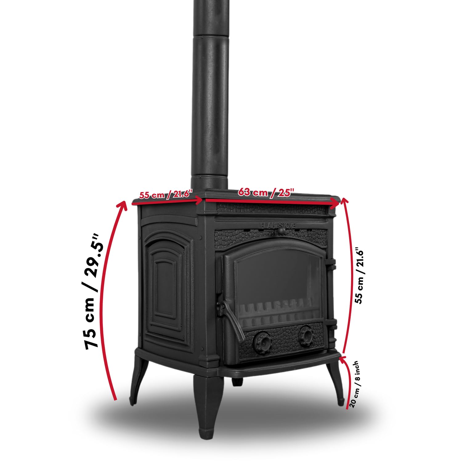 Poêle à Bois en Fonte 10 kW Multi-Combustibles avec Verres en Céramique CE Eco Design 2022