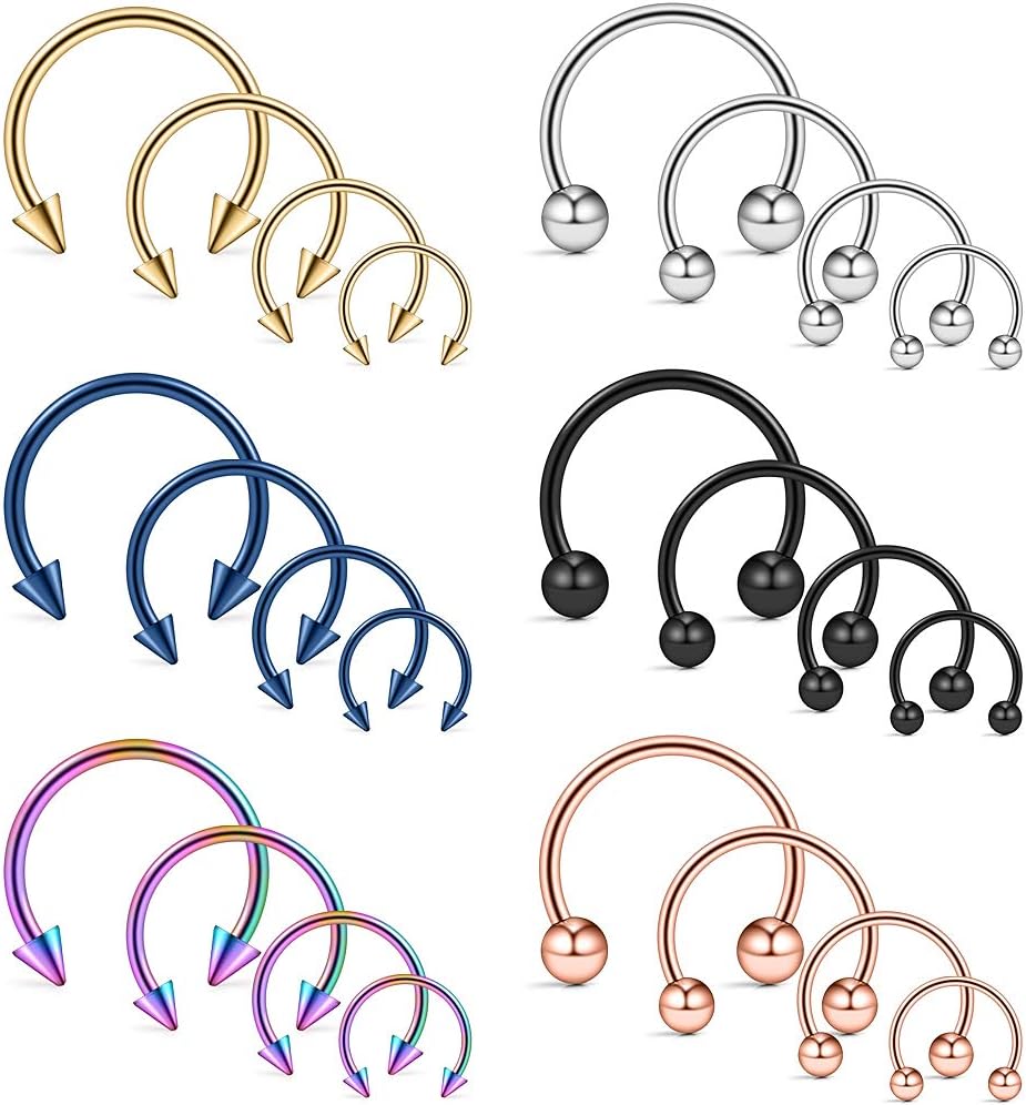 Ruifan 10-24PCS 16G Surgical Steel Nose Septum Horseshoe Hoop Earring Eyebrow Tragus Lip Piercing Ring