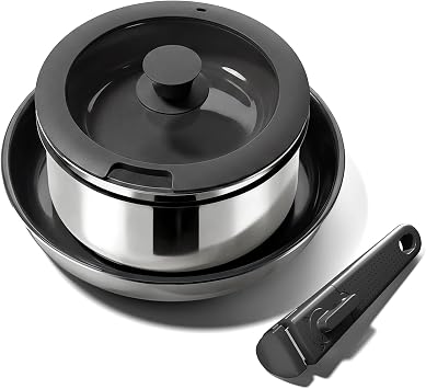 5 PCS Ceramic Cookware Set, Stainless Steel Exterior Pots and Pans Set Non Stick, 10x More Durable Super Ceramic Coating, for Induction Hob Pan Set Black