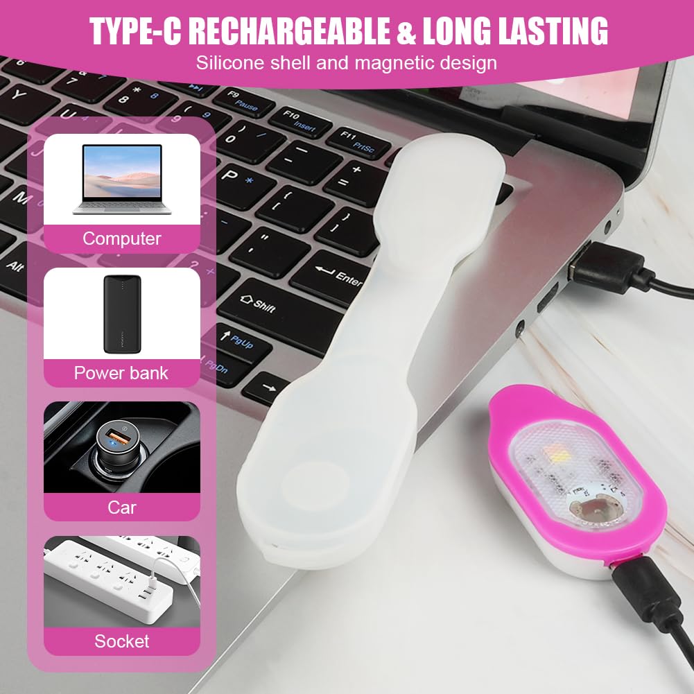 Ainiv Luce Notturna per Infermieri Torcia, LED Torcia Elettrica per Abbigliamento, 3 Modalità Torcia Frontale LED Ricaricabile USB, Mini Luce Notturna a Corsa Pulsante Clip in Silicone, Rosa
