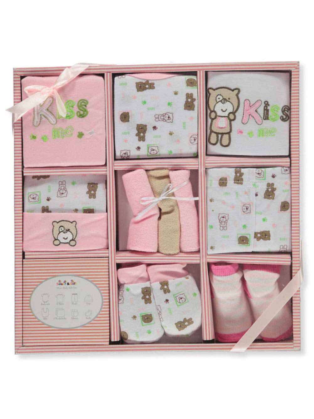 BabyMoor Newborn Baby Girl Clothes - Cute Newborn Girl Outfits, Newborn Girl Clothes Set, Baby Girl Gift Basket with Shirts, Pants, Bib, Hat, & Socks, Essential Unisex Baby Stuff for Newborn