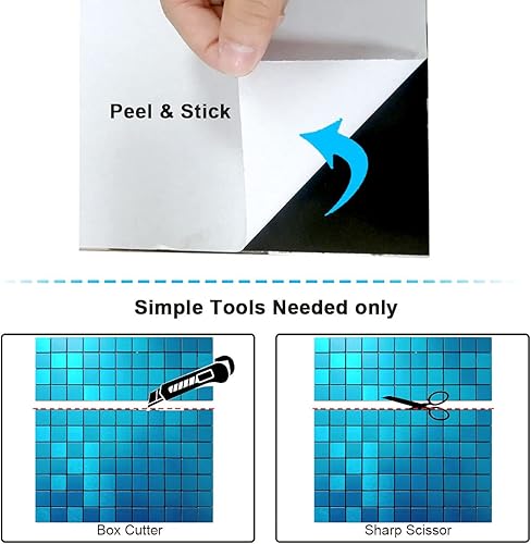 Miniatura 10 de XUANINY Azulejos de 10 hojas de azulejos en muro para despegar y pegar, superficie de aluminio cepillado de mosaico de metal para pared de cocina