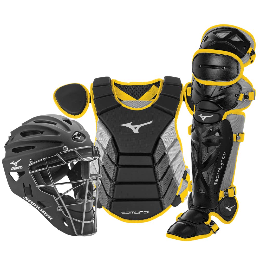 Mizuno Samurai Adult Baseball Boxed Catcher's Gear Set , Black-Yellow, 15" Men's Adult