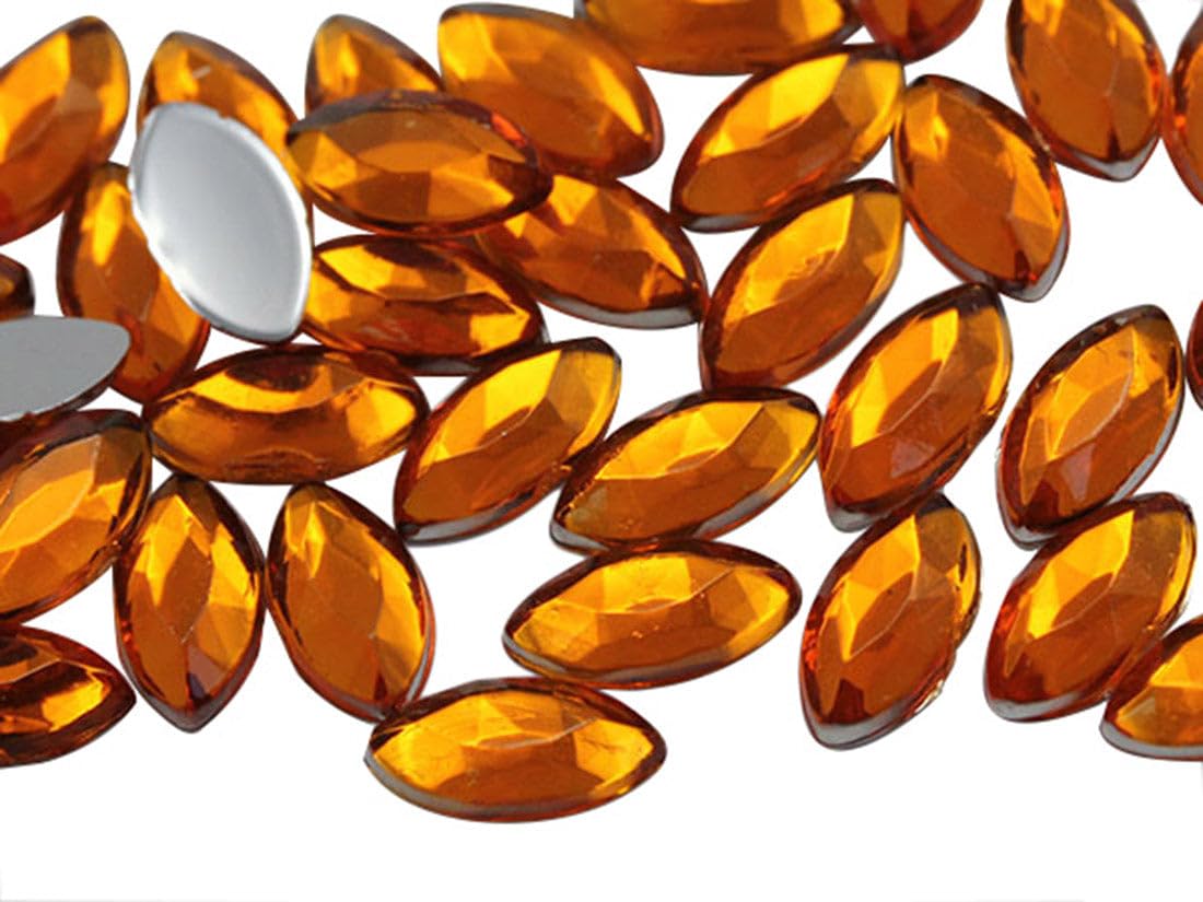 Allstarco Orange Hyacinth .Hc 15X7mm Navette Flat Back Acrylic Rhinestones Marquise Gems For Crafts Horse Eye Costume Embelishments Card Making Jewels Jewelry Making Cosplay Jewels 40 Pieces