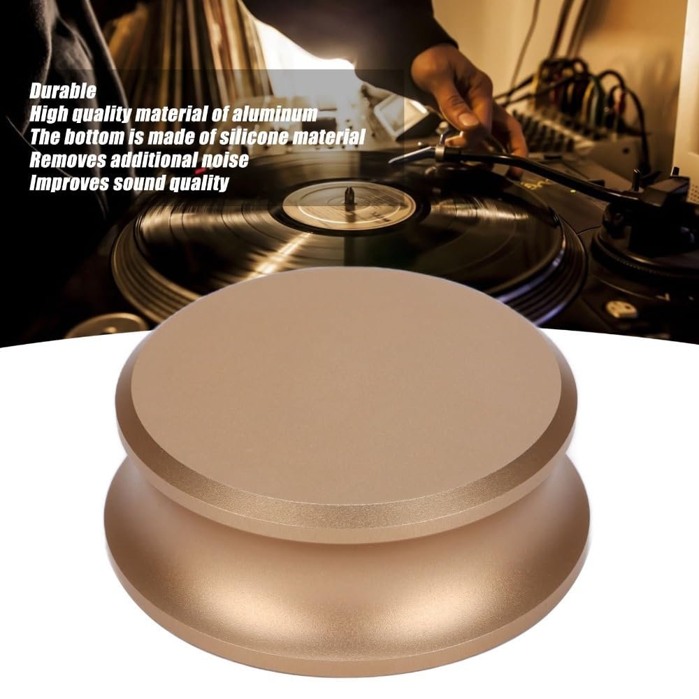 Aluminiowy stabilizator ciężaru, gramofon winylowy zacisk z silikonową podkładką dolną, średnica 7,6 cm (złoty)