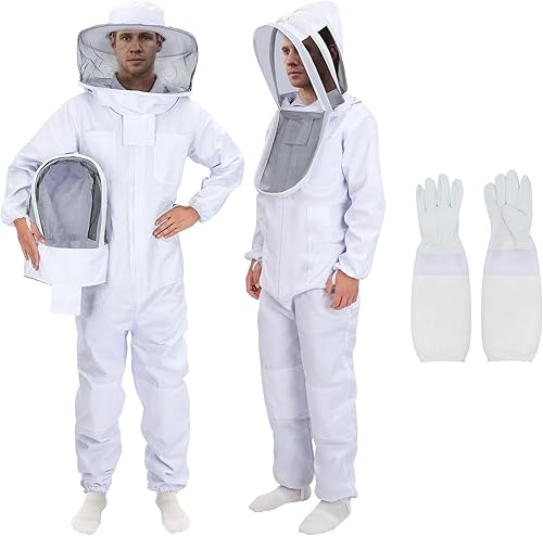 Trajes de abeja para hombres y mujeres, trajes de apicultor con guantes y 2 capucha de velo a prueba de picaduras, traje de apicultura de cuerpo