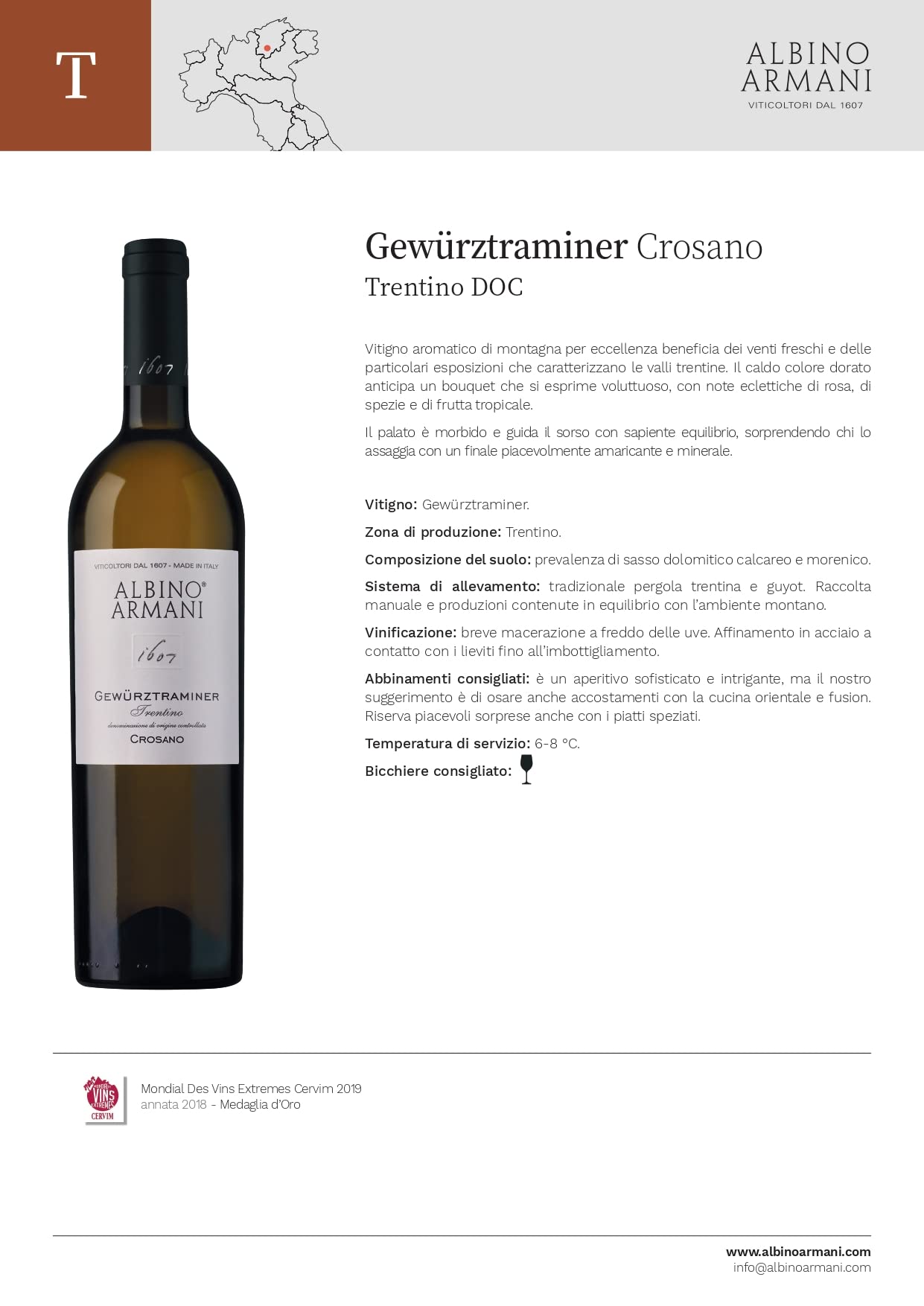ALBINO ARMANI - Trentino GEWÜRZTRAMINER Tasting - Pack da 3 bottiglie di Gewürztraminer Trentino DOC