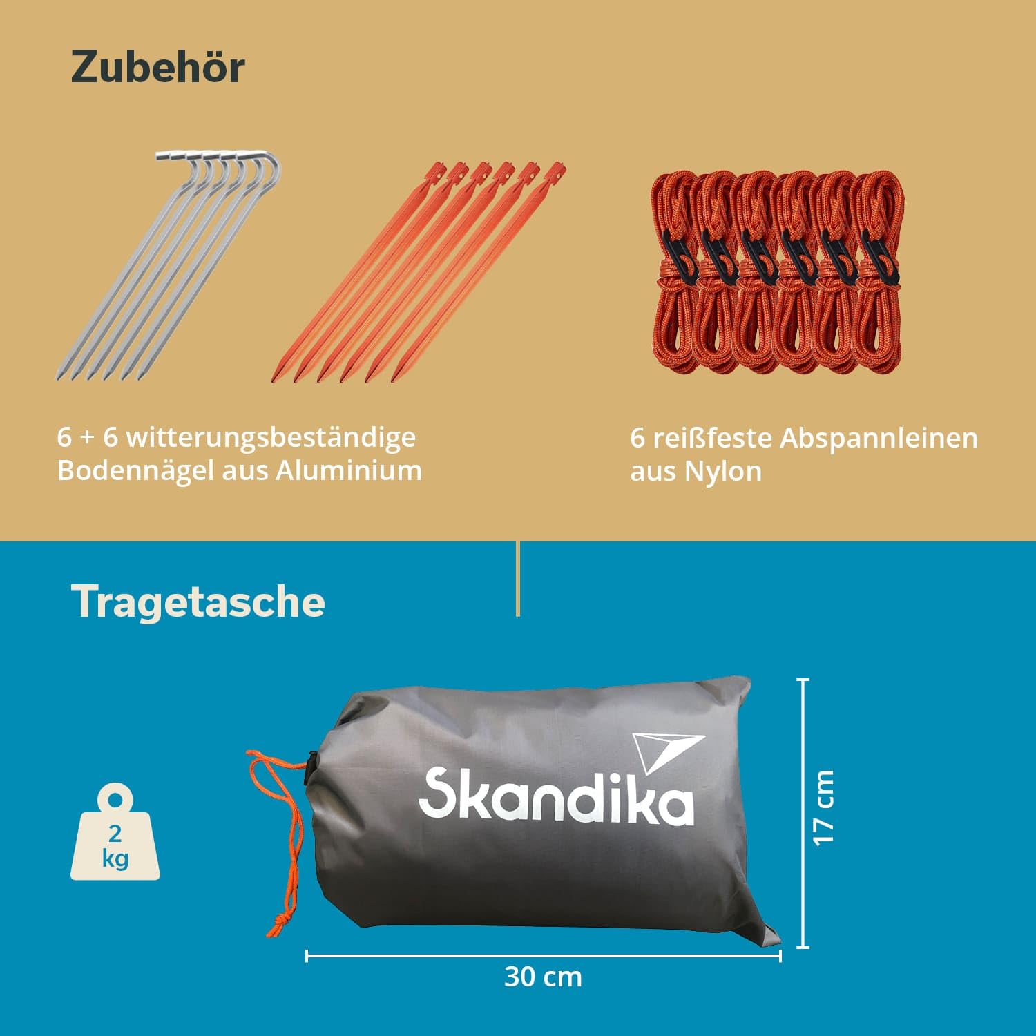 Skandika Sonnensegel L 3 x 3 m | Sonnenschutz rechteckig, wasserdicht, UV-Schutz, UPF 50 , 3000 mm Wassersäule, Abspannseile, Heringe | Sonnen- und Regenschutz für Campen, Wandern, Garten, Balkon (L