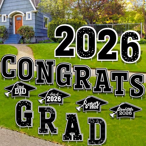 Graduation Yard Signs, Black White Graduation Class of 2026 Yard Sign, Congratulations Graduation Decorations Congrats Grad Signs for School College 2026 Graduation Decorations Party Supplies by HOVACY - Image 6