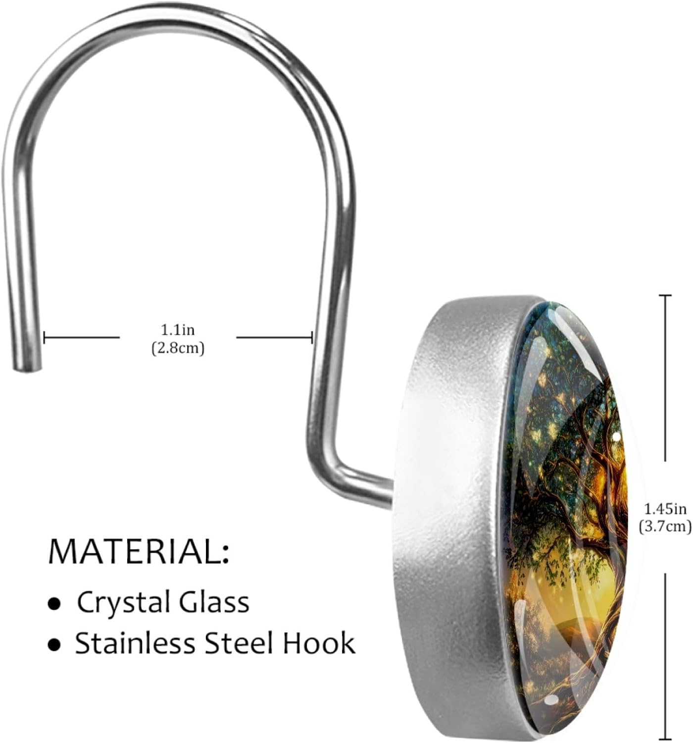 Tree of Life Aesthetic Pattern Bathroom Shower Curtain Hooks, 12 Pcs Stainless Steel Shower Curtain Hooks Rings for Bathroom Shower Rods Curtains