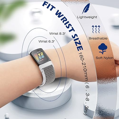 Miniatura 4 de Correa deportiva de nailon compatible con Fitbit Charge 6/5, ajustable, transpirable, repuesto suave, correa de nailon suave para mujeres/hombres