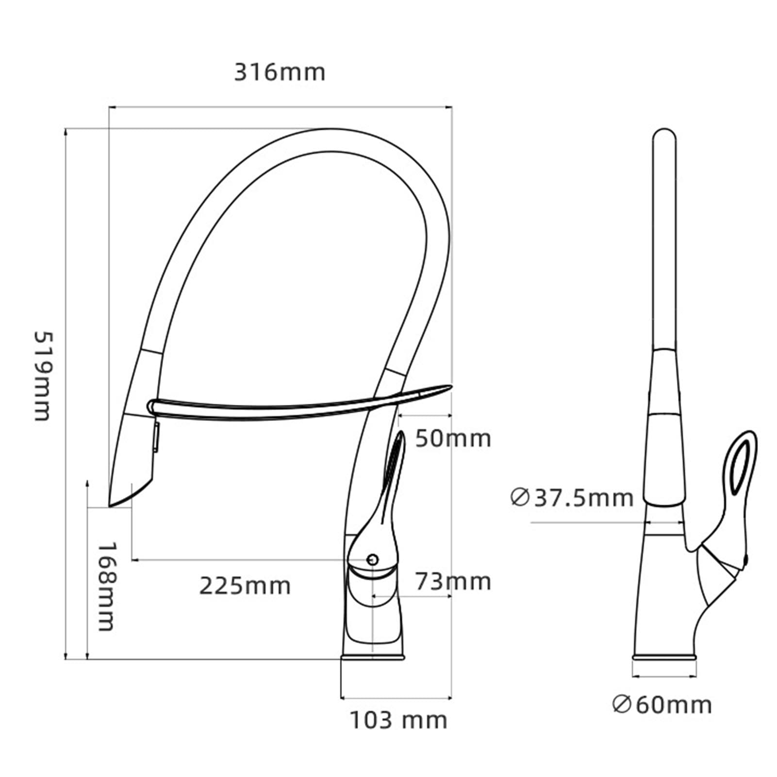 un grifo de agua enlatado en la pared, Grifo de cocina extraíble con rociador, monomando, giratorio 360 grados, latón(Black)