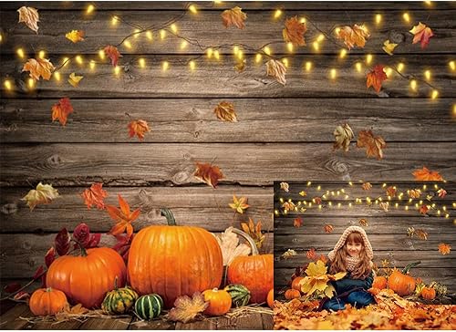LFEEY Telón de fondo para el día de Acción de Gracias, 10 x 8 pies, de madera rústica, granero, cosecha, fotografía, telón de fondo de otoño,