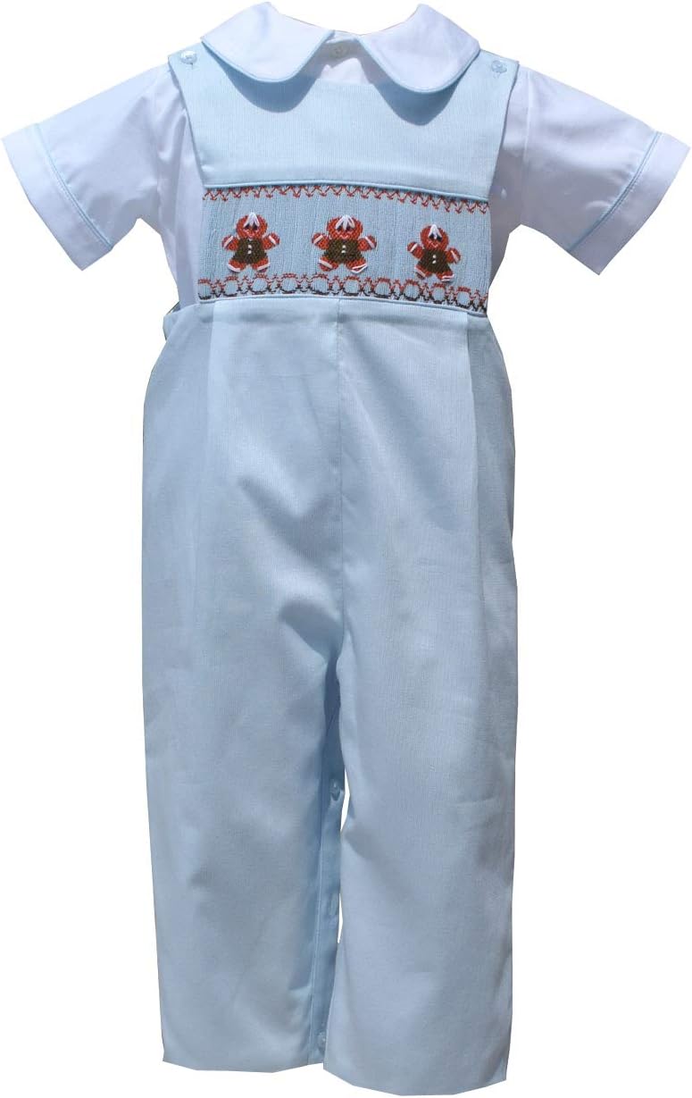 Baby Boy Christmas Outfits Longall Toddler Overalls with Hand Smocked Gingerbread Cookies