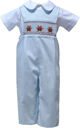 Baby Boy Christmas Outfits Longall Toddler Overalls with Hand Smocked Gingerbread Cookies