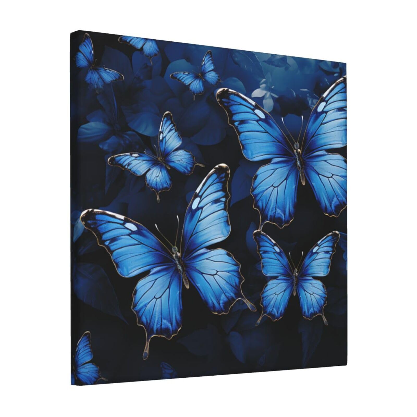 FodPand Dark Blue Butterflies Canvas Wall Art for Living Room Wall Decor 12"x12" Modern Artwork Painting Pictures Hanging Canvas Prints Aesthetic Wall Art for Bedroom Bathroom Office Wallart Decor