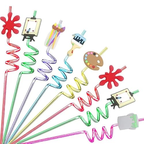 24 Reusable Art Painting Straws for Sip and Paint Brushes Birthday Party Supplies Decorations Favors,Welcome Back to School Party Supplies Gift with 2 Cleaning Brushes