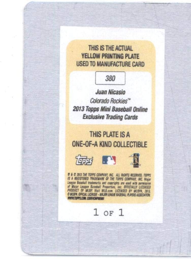 2013 Topps Mini Printing Plates Yellow #380 Juan Nicasio Rockies MLB Baseball Card /1 NM-MT