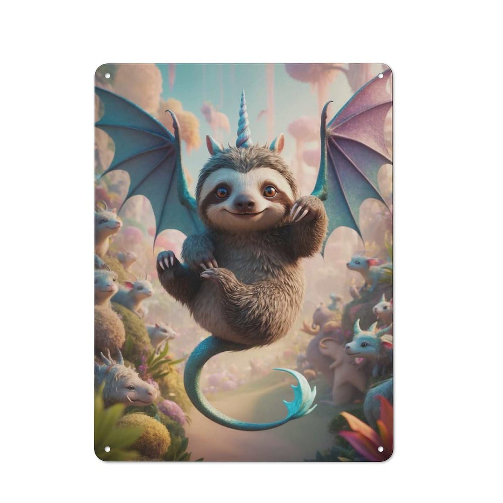 Sloth Pup Dragon Unicorn Hybrid Classic Metal Wall Decor 40x30cm, Vintage Metal Sign for Hallway, Home Bar, Garage Or Study