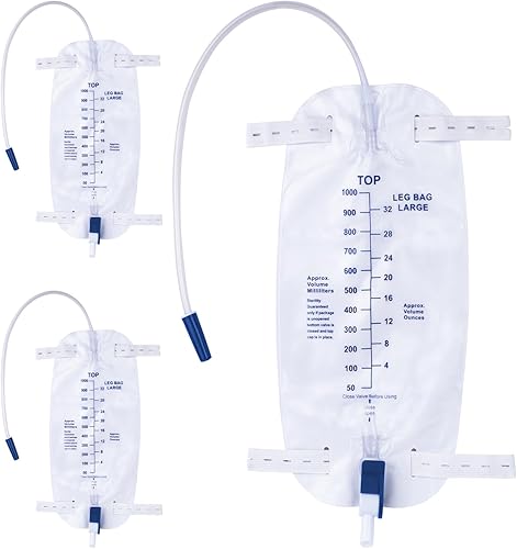 Bolsas para patas de catéter de 33.8 fl oz, bolsa de drenaje urinario para hombres y mujeres con válvula antirreflujo, tubo de 18 pulgadas y correas