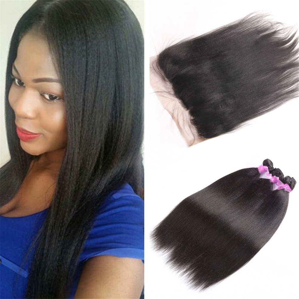 Zara Hair Light Yaki Straight Human Hair Bundles With Frontal