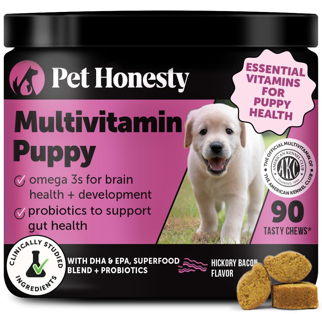 Multivitamin Puppy Treats - Essential Dog Supplements & Vitamins for Learning and Cognitive Development- Probiotics, Omega Fish Oil for Health, Heart & Immunity - Dog Health Supplies