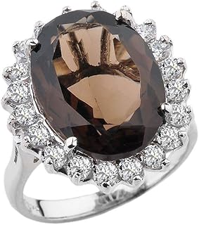 Little Treasures Over 20 CT 925 Sterling Silver Smoky Quartz und Zirkonia Ring
