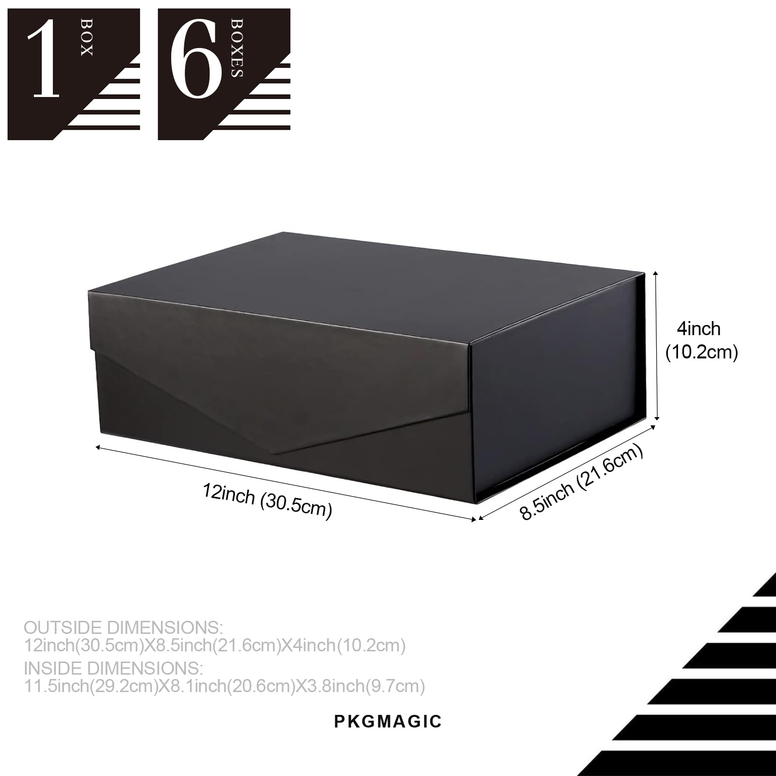 PKGMAGIC 6 scatole regalo 29,2 x 20,6 x 9,65 cm, scatole regalo vuote con coperchio magnetico per confezione regalo, compleanno, matrimonio, festa del papà (nero opaco)