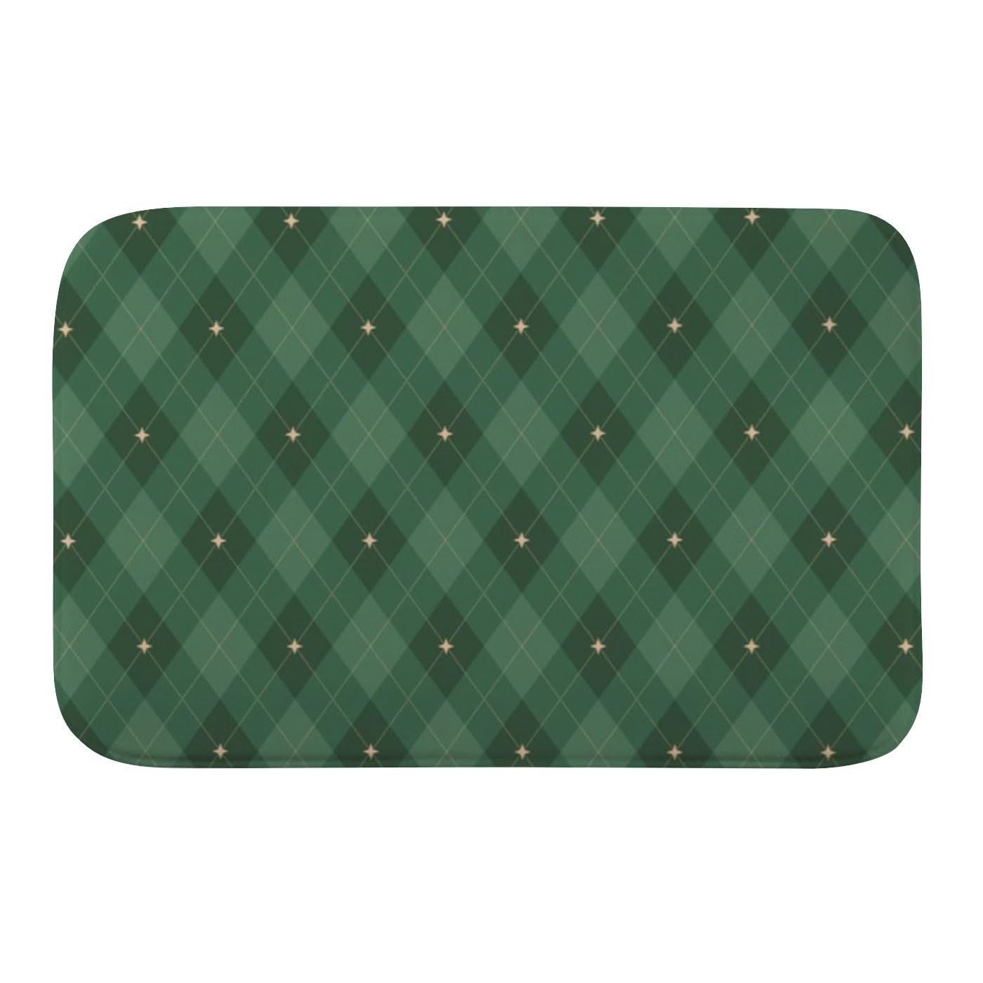 Shower Rug Washable Rugs for Bathroom Bath Mats Green Christmas Plaid Decor Elegant Quick Drying Bathmat Alfombra para