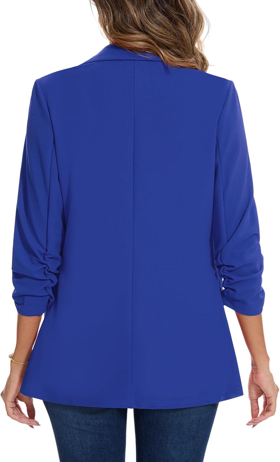 Women's Blazer for Business Casual 3/4 Ruched Sleeve Open Front Jackets Notch Lapel Blazers Pocket - Image 2