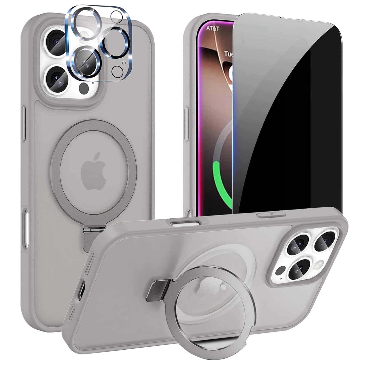 LWLFEKA for Magnetic iPhone 16 Pro Max Case with Stand Privacy Screen Protectors & Camera Lens Protector,Military Drop Protection Compatible with