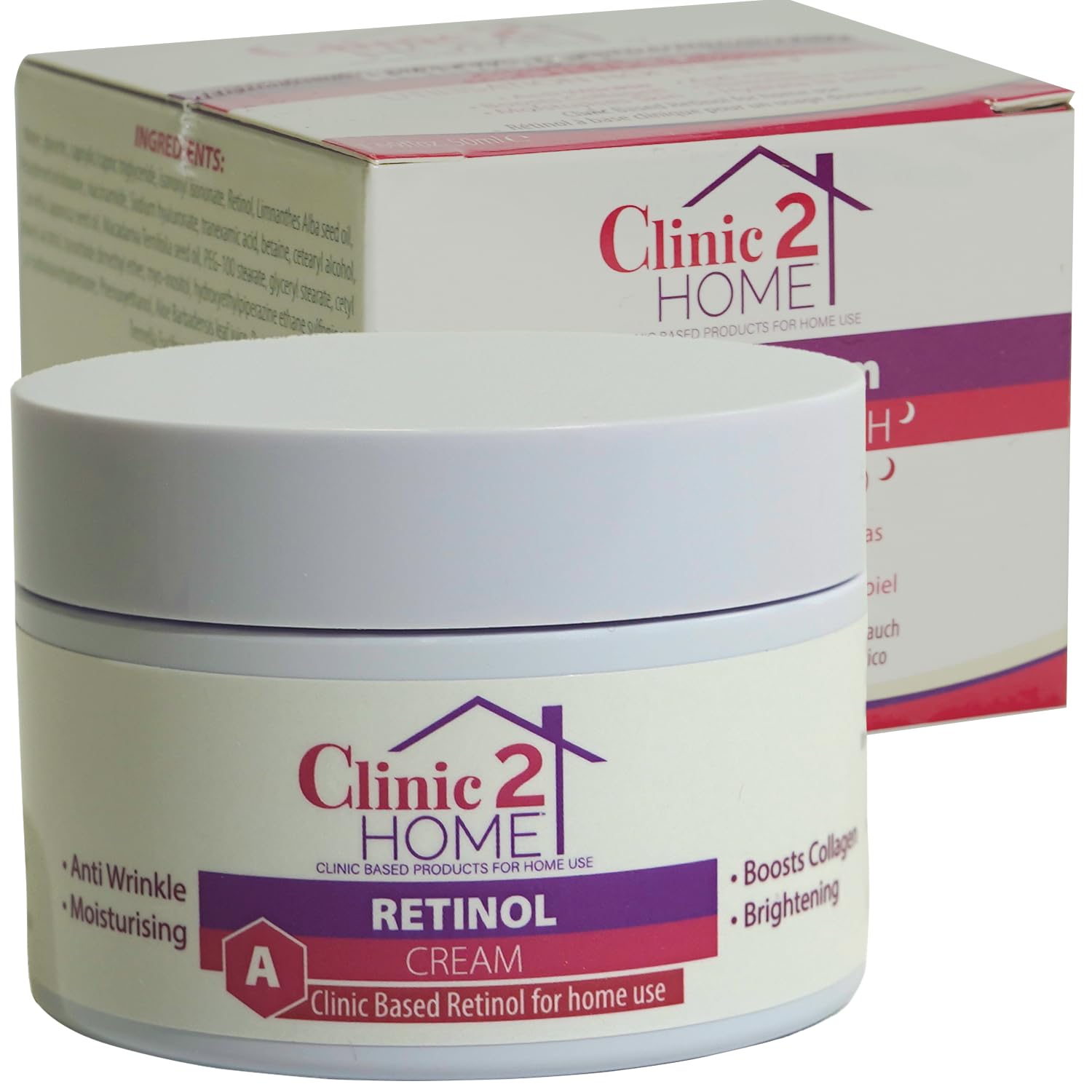 Clinic2Home Retinol Cream, 50g, Anti Wrinkle Night & Day Face Retinol Cream for Woman & Men Fast-Acting, Brighten Skin
