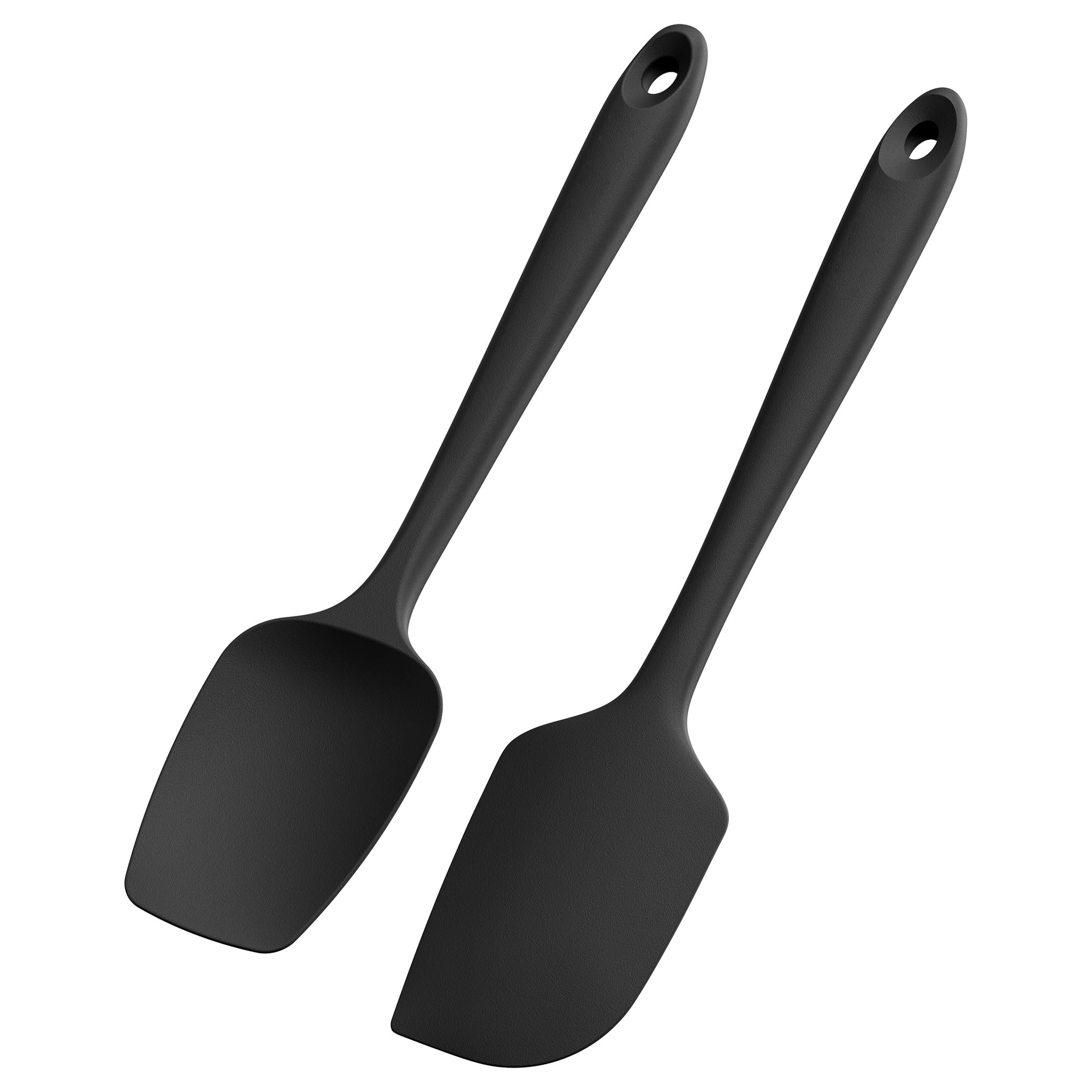 29cm Flat Spatula & Spoon Spatula: 315℃ Heat Resistant Silicone Flexible Bowl Scraper, Food Grade Rubber Kitchen Cooking Mixing Utensil with Non-Stick Surface (Set of 2, Black)