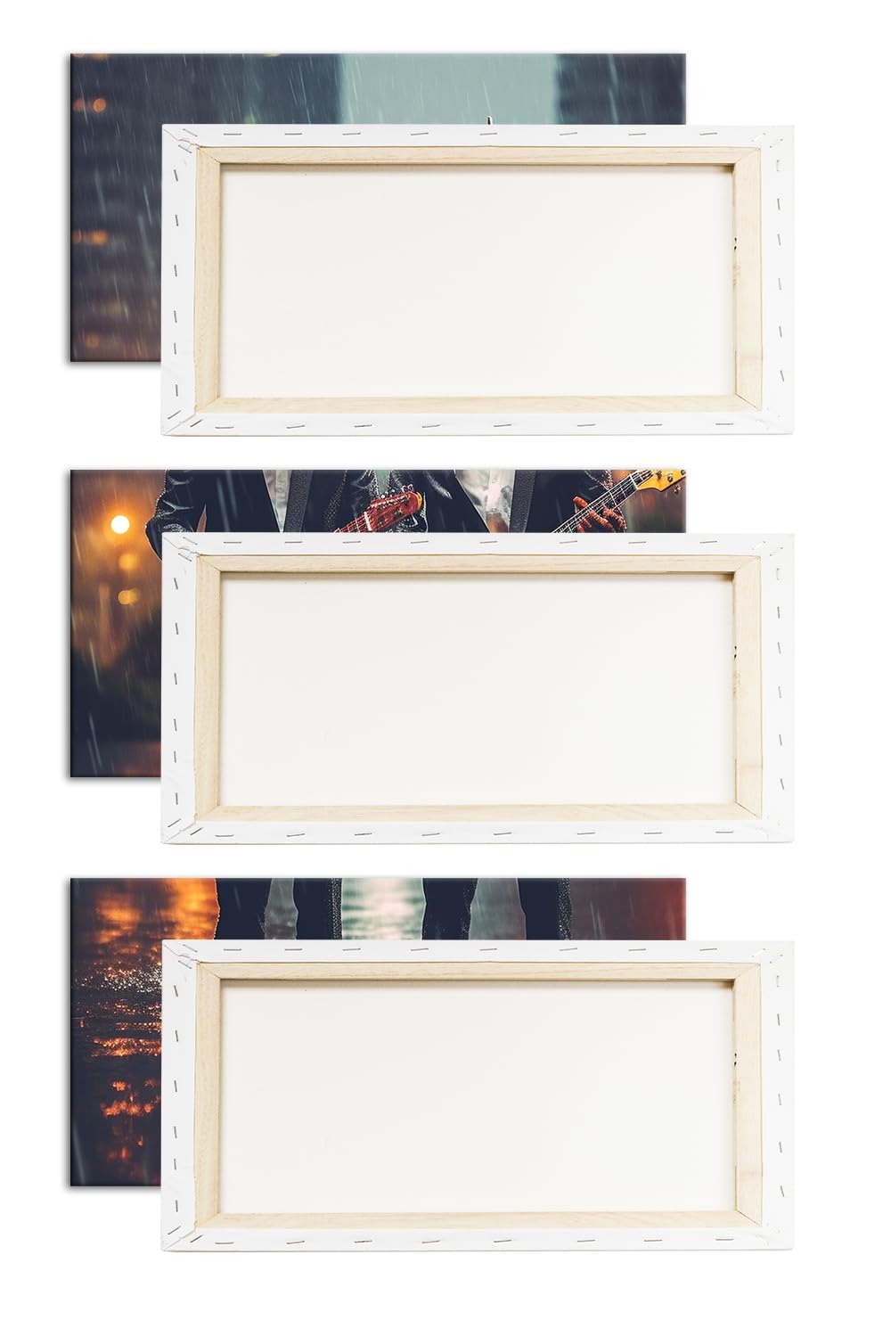deyoli Musicisti futuristici: eleganza ed elettronica sotto la pioggia. Dimensioni: 120 x 80 cm (3 pezzi) Stampa artistica XXL su cornice in legno/pittura su tela/pittura da parete/decorazione del