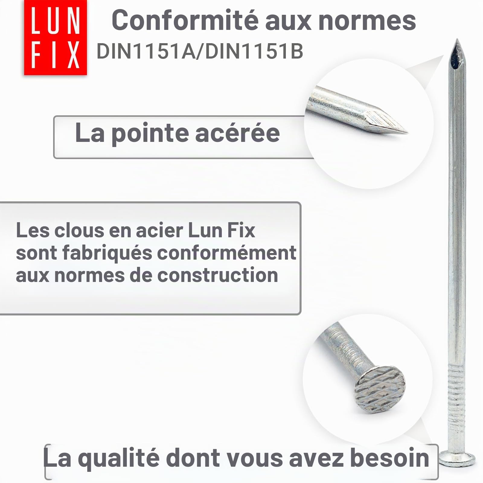 Clous en acier galvanisé à tête fraisée 3,0 x 70 mm, 5 kg, environ 1325 pièces | 70 mm de long, jeu de clous en acier pour travaux du bois, réparation et bricolage, applications polyvalentes en acier