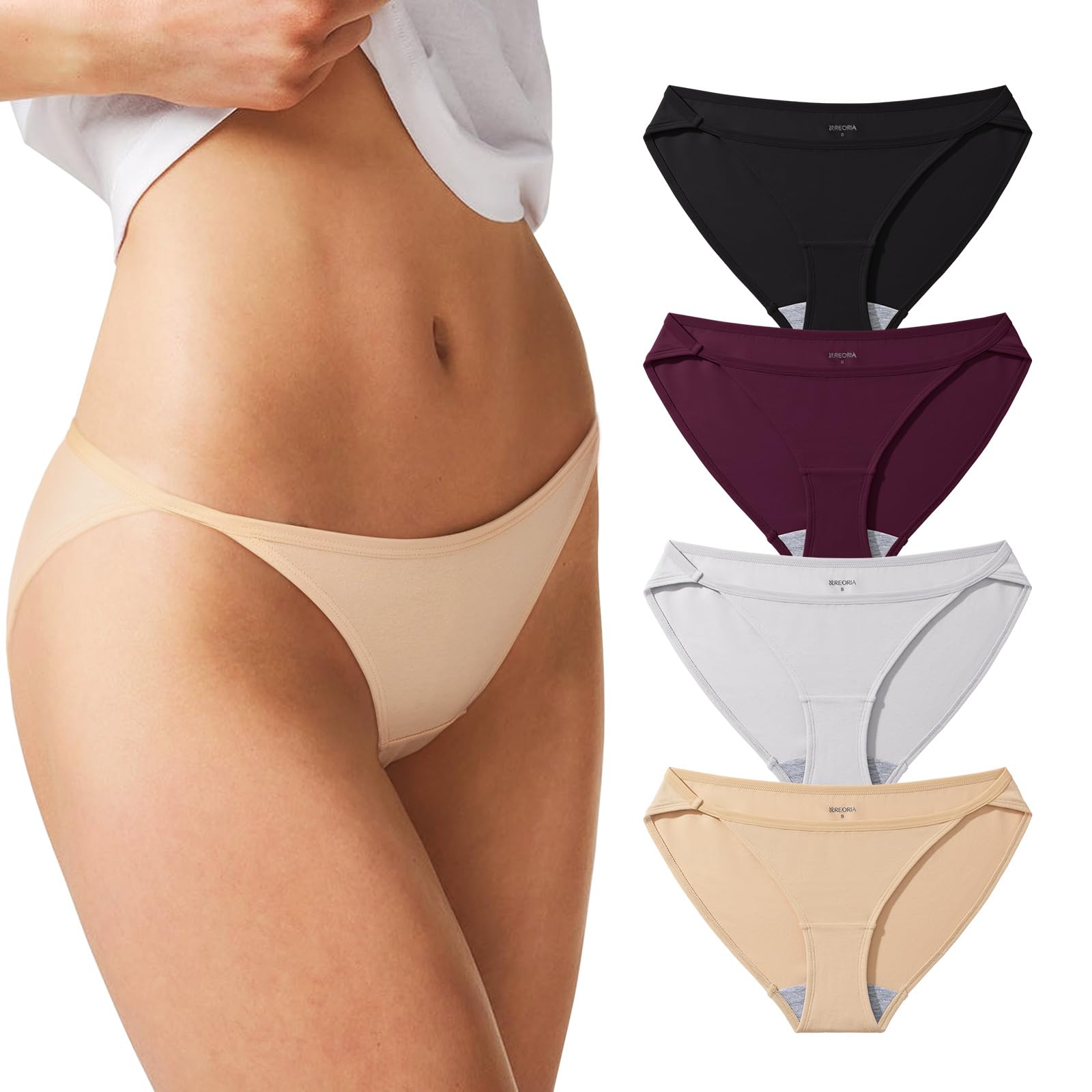 REORIA Sexy Cotton Underwear for Womens Cheeky High Cut String Bikini Panties 4 Pack