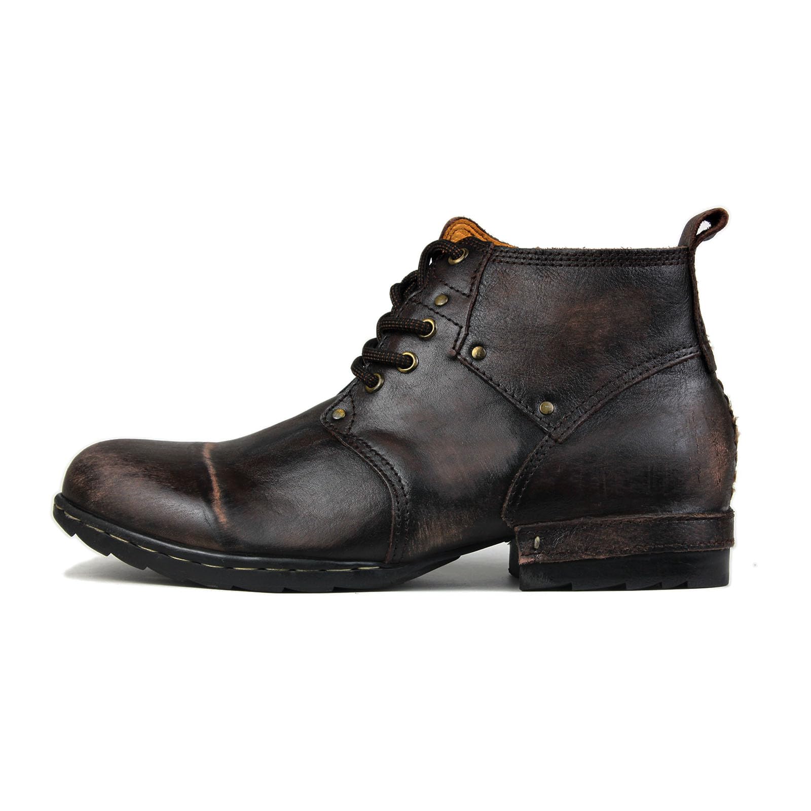 OSSTONE Scratch Black Metal Toe Design für zusätzliche Stoßfestigkeit Motorradstiefel für Männer Knöchel Walking Mode Lace-Up Leder Chukka Stiefel OS-6015-3-A-R