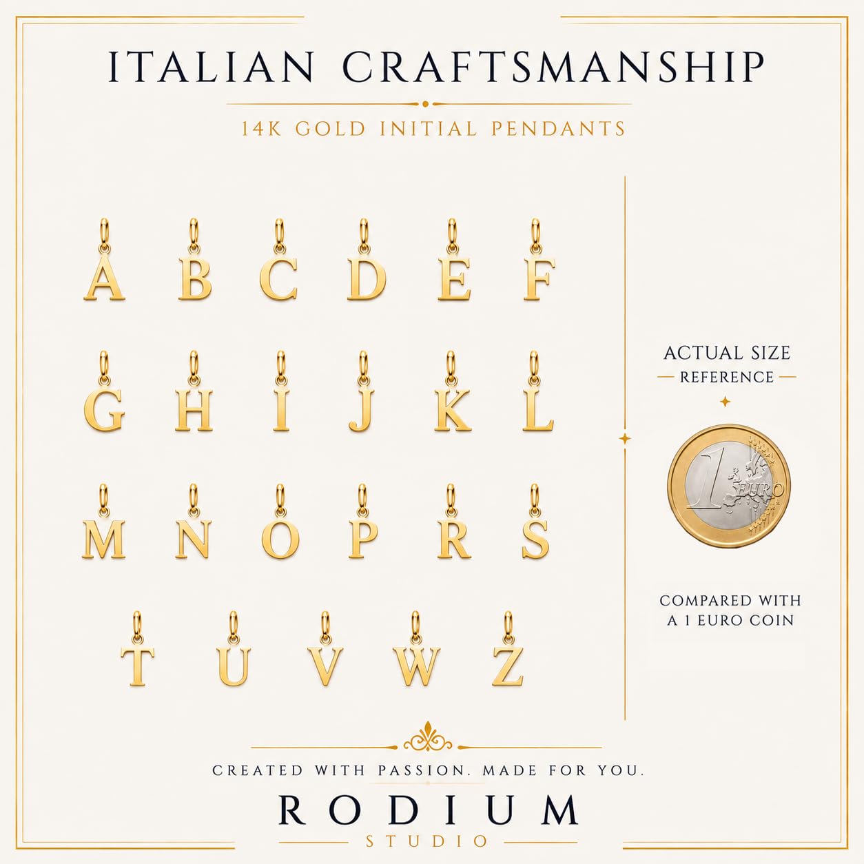 Rodium – Buchstabenanhänger A aus 585er Gelbgold – 14-Karat-Initialen-Anhänger für Halskette oder Armband – Geschenk für Frauen – hergestellt in Italien