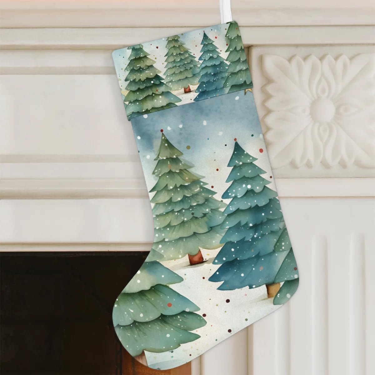 Christmas Stockings, 17.7in Oil Painting Christmas Tree Xmas Stocking Gift Treat Bags Xmas Stocking Hanging Ornaments for Xmas Party Gift Filler Fireplace Christmas Tree Decoration