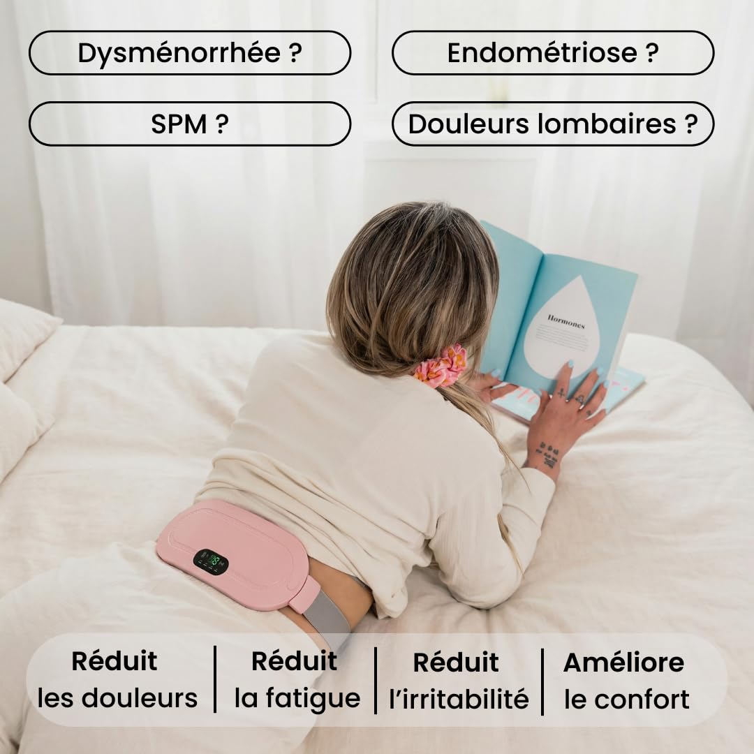 Cyclicare - Ceinture Chauffante Regle Douloureuse Menstruelle, Coussin Chauffant Menstruel Discrète, Apaisez vos Crampes en Quelques Minutes (Rose)