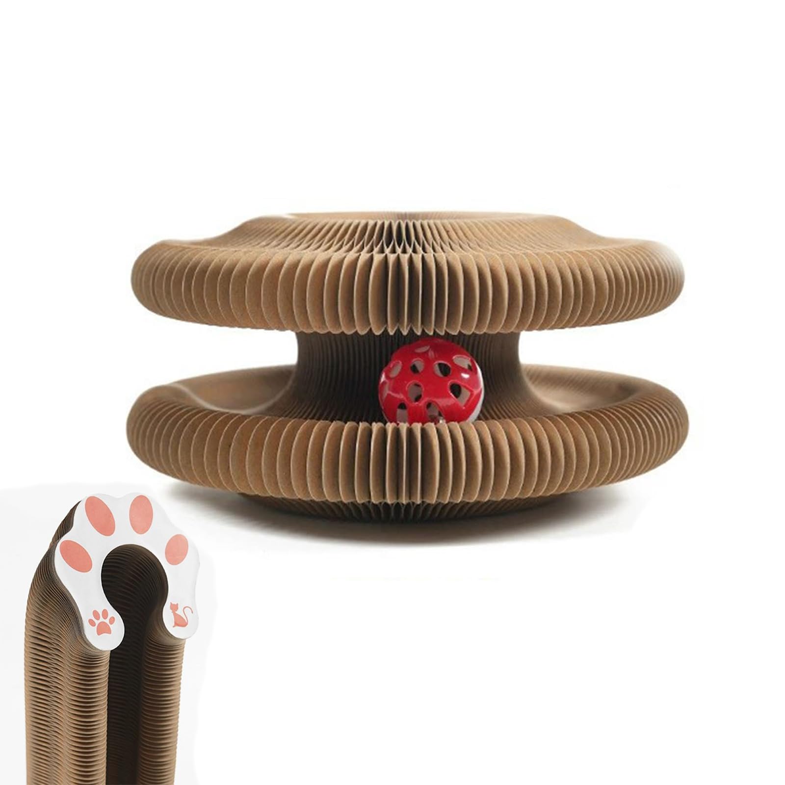 HYuMCCyhT Kitty Curls Cat Toy Kurlz, Interactive Scratch Pad, Foldable Accordion,Cat Recyclable Scratcher with Ball (Pink)