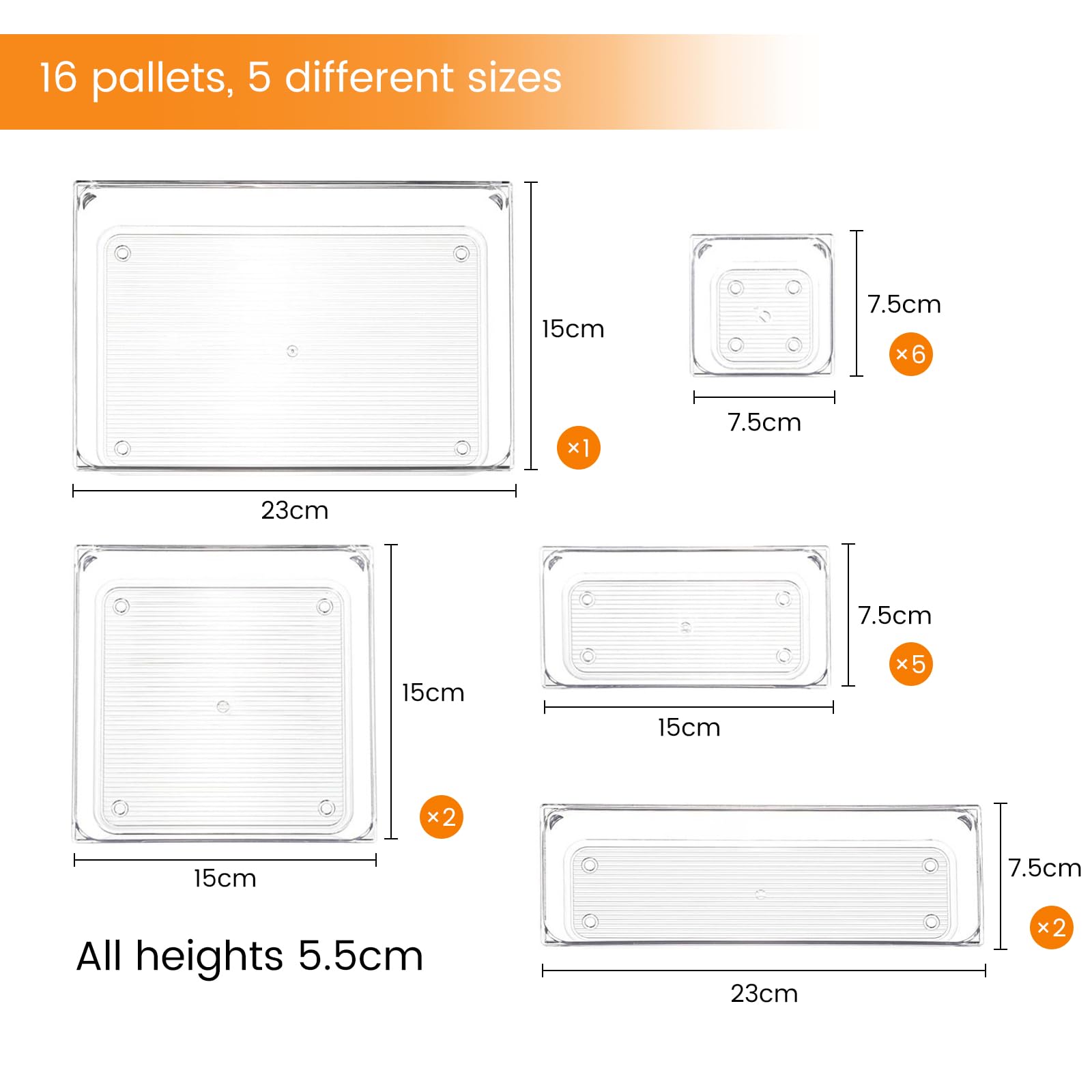 16 cassetti con sistema di organizzazione in 5 misure, organizer separato, organizer per trucchi, contenitore in plastica trasparente, per cucina, ufficio, toeletta, bagno, cosmetici